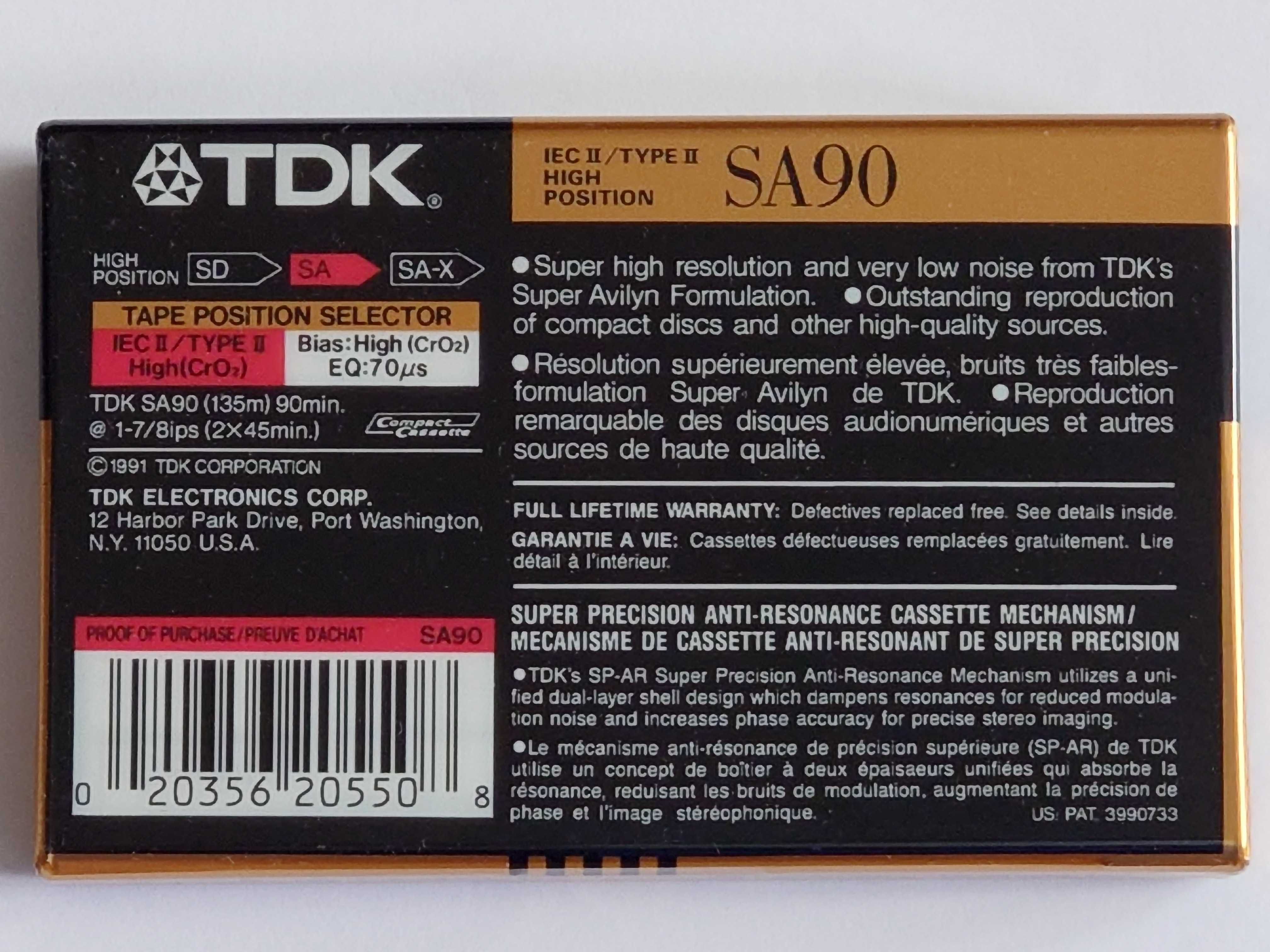 TDK SA 90 model na rok 1991/1992 rynek Amerykański