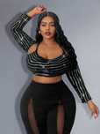 Top Crop Sexy Imprezowy Błyszczący Czarny Shein Xxl 44