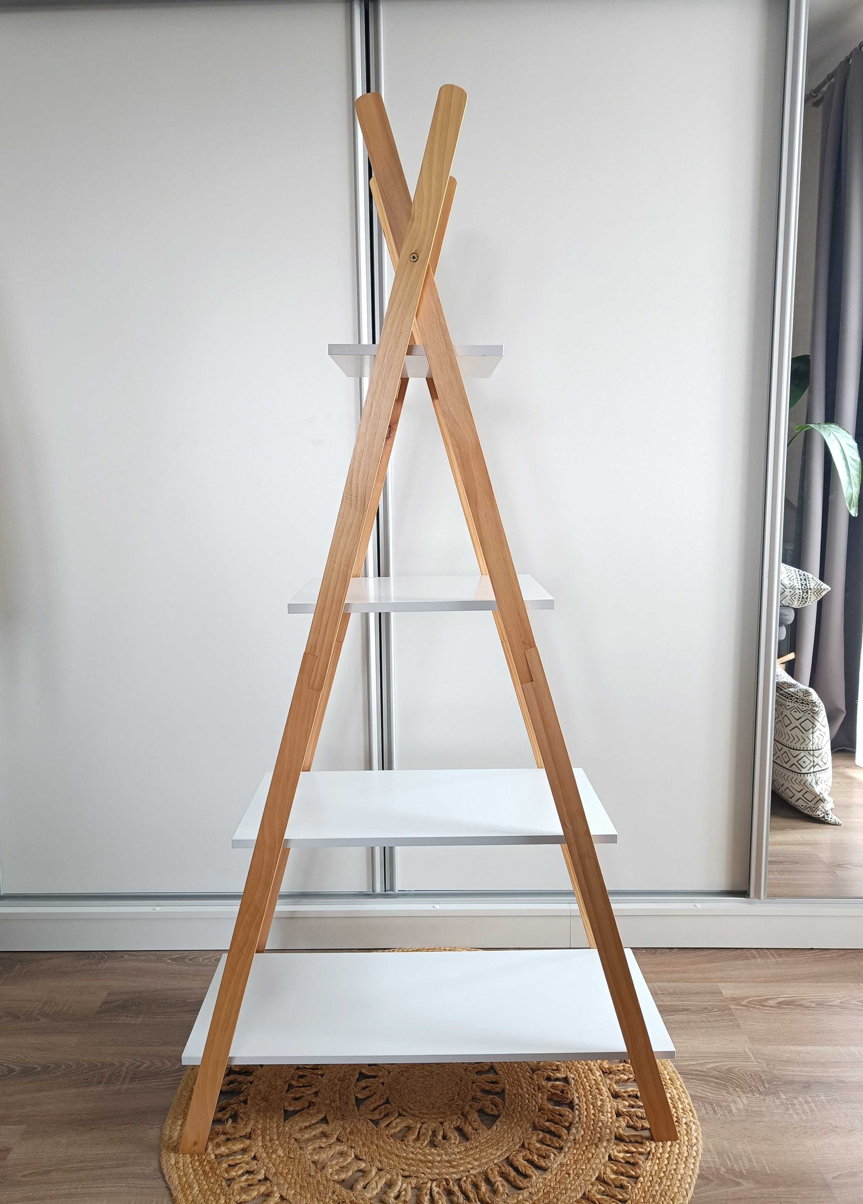 REGAŁ drabinkowy Smukee biały z 4 półkami drewniany Tipi / 160x80x36cm
