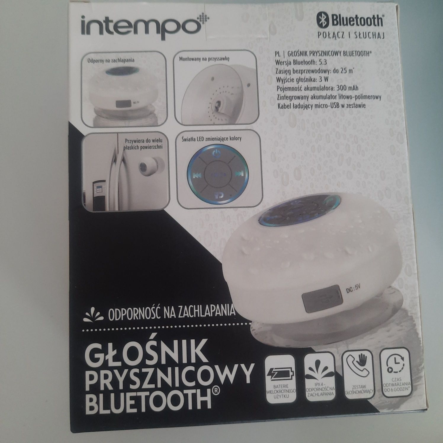 Głośnik prysznicowy bluetooth led nowy