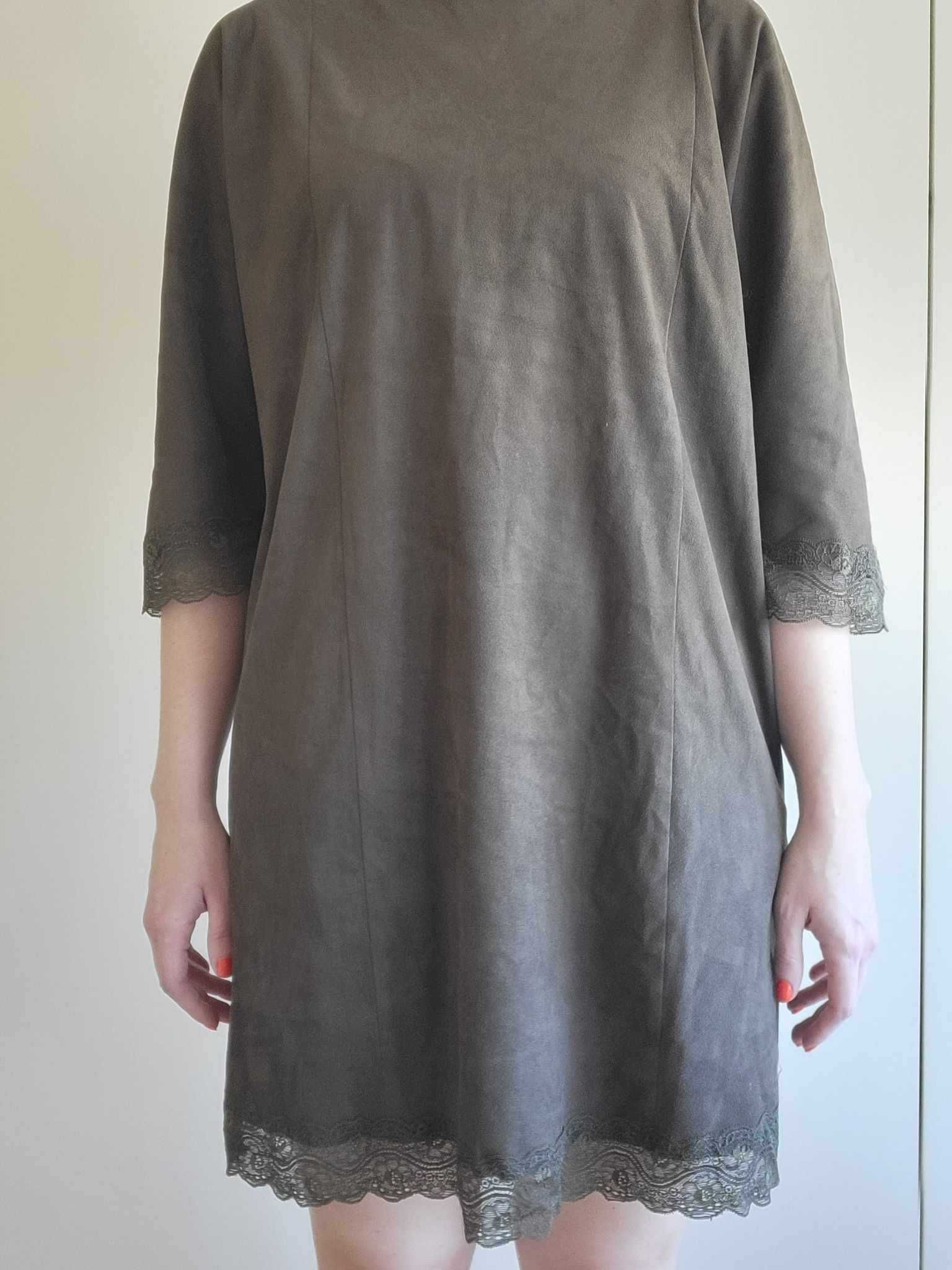 Vestido Camurça Verde Tropa com Renda - ZARA