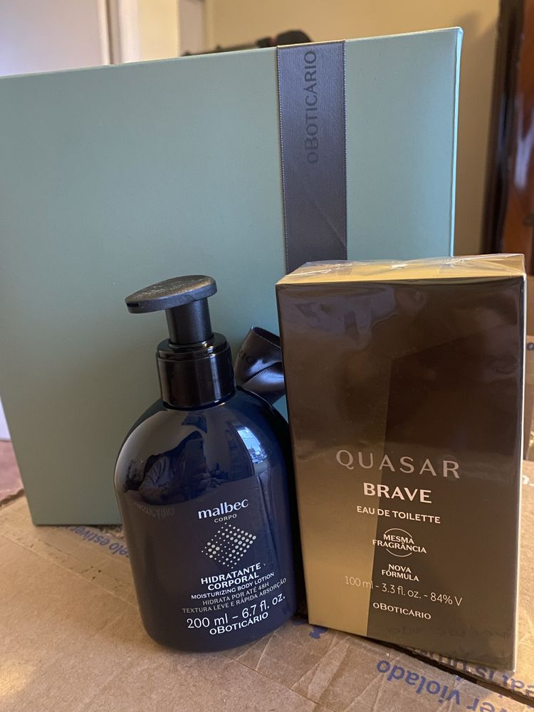 Kit de perfume quasar brave e hidratante corporal malbec