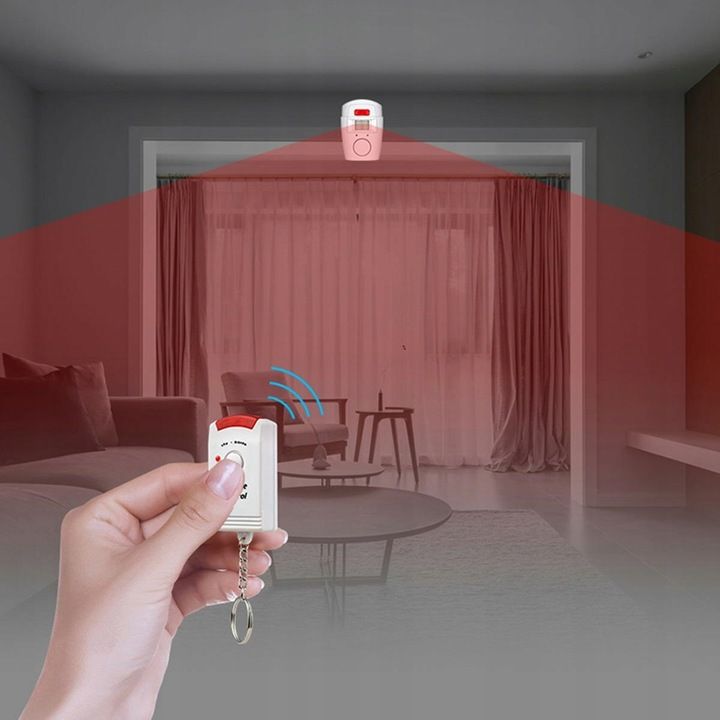 Alarm domowy z czujnikiem ruchu na podczerwień 113dB 2x piloty 4xAA