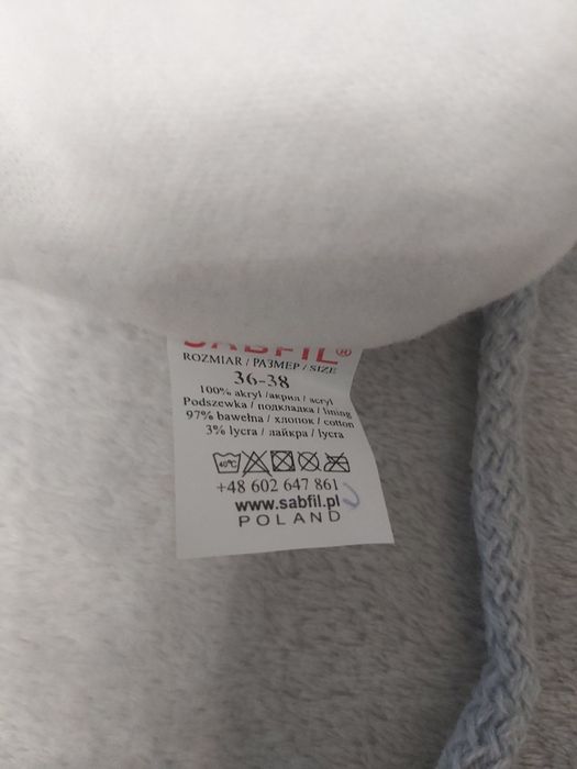 Ciepła czapka 36-38cm obwód 68/74r. z nausznikami wiązana szara