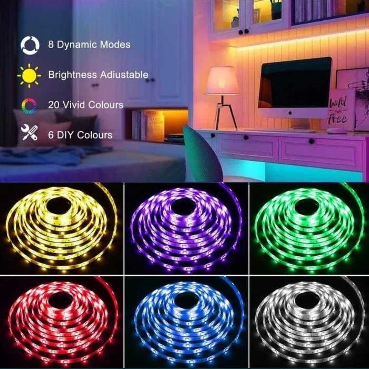 Taśma LED RGB z pilotem zdalnego sterowania, 15 mb ( 2 x po 7,5 mb)