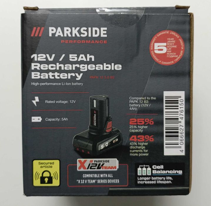 NOWY akumulator bateria 5Ah 12V PARKSIDE PERFORMANCE PAPK 12 5.0 A1