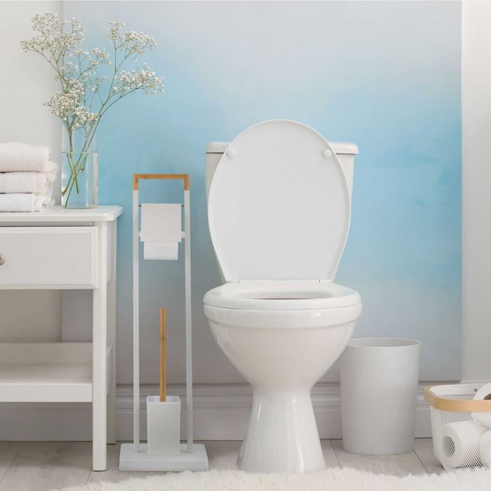 Nowy Zestaw WC Bambusowa Szczotka do Sedesu Uchwyt na Papier Biały