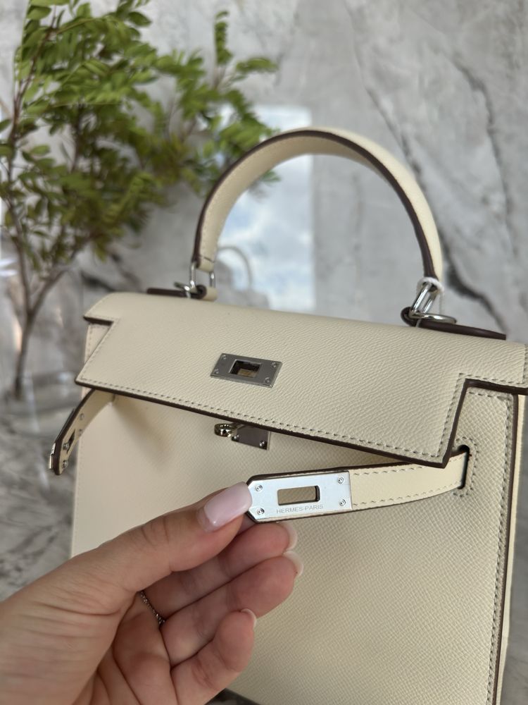 Сумка Hermes Kelly 25 epsom white, Ермес Келлі молочна, Эрмес Келли