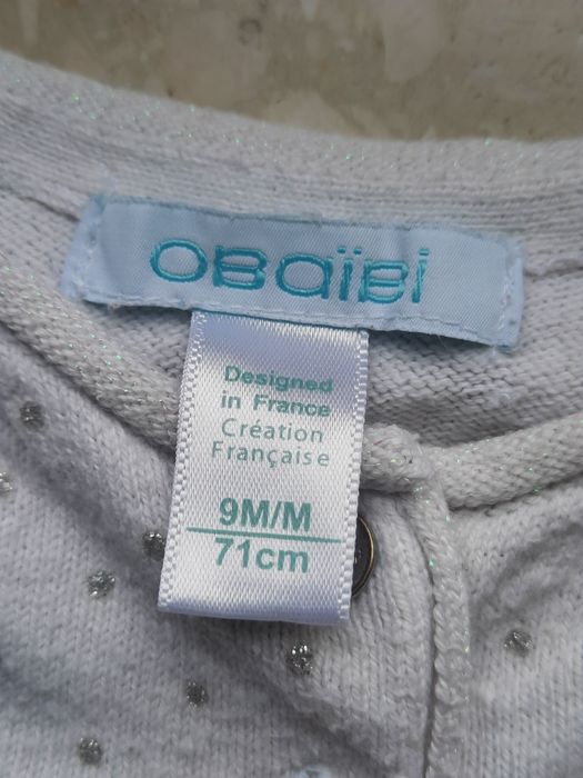 Wizytowy biały sweterek wdzianko Obaïbi 9 mcy r. 68/74