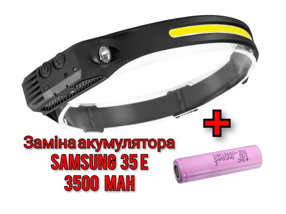 Налобний ліхтарик з вбудованим акумулятором на 3500mah 7:30 годин