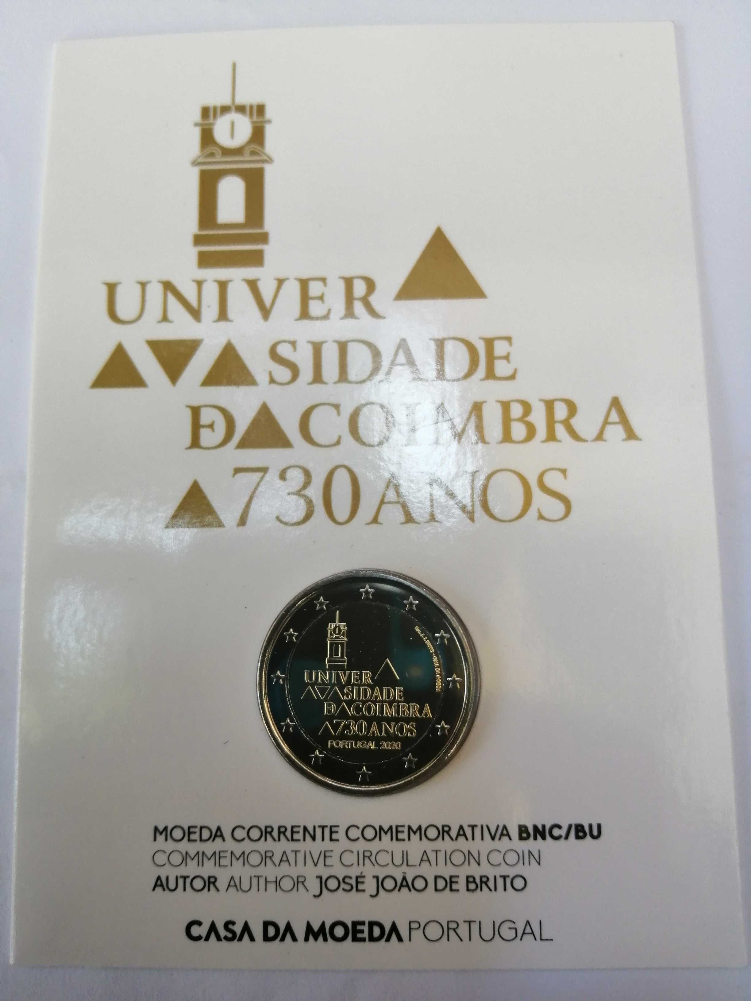 Moedas de 2 euros. Bnc, e Prof, dos 730 anos Univ. Coimbra.