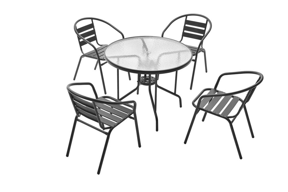 MEBLE Ogrodowe ZESTAW Tarasowy Szklany 4 KRZESŁA + STÓŁ 90x70 cm