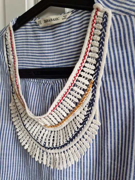 Bluzka boho Zara blekitna w paski 38 M