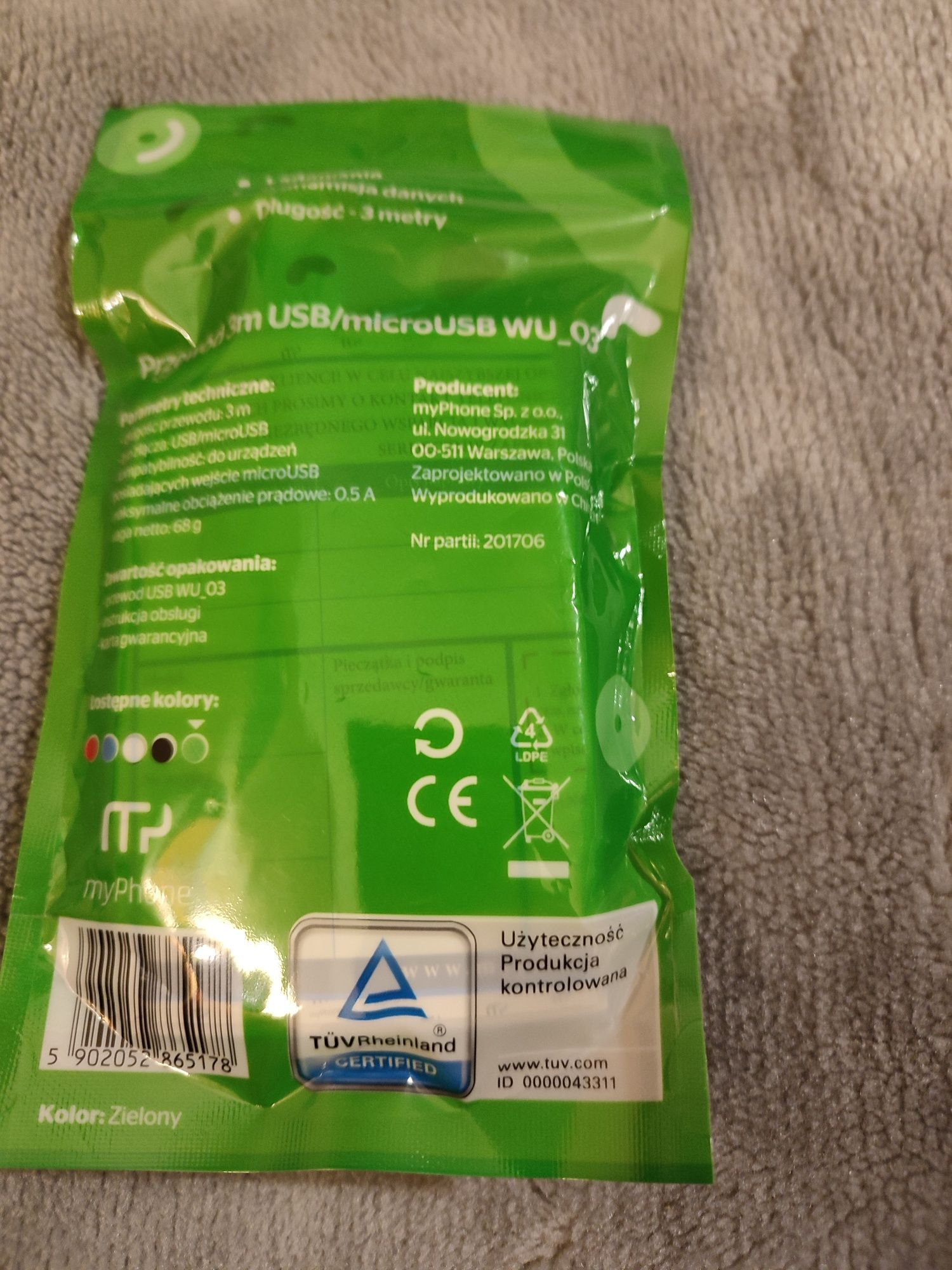 Przewód 3 m USB/mikro USB.Nowy.