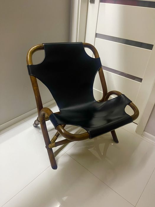 Fotel Skórzany Typu Sling Back Z Czarnej Skóry. Unikat ,Stylowy