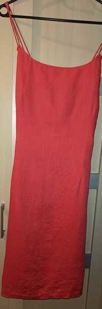 Czerwona sukienka lniana H&M, r.44