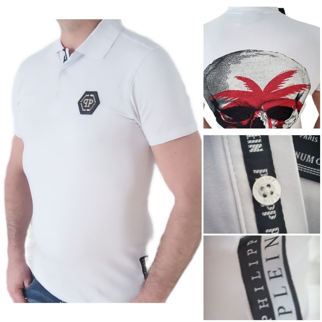 Philipp Plein koszulka polo  motyw SKULL  biała