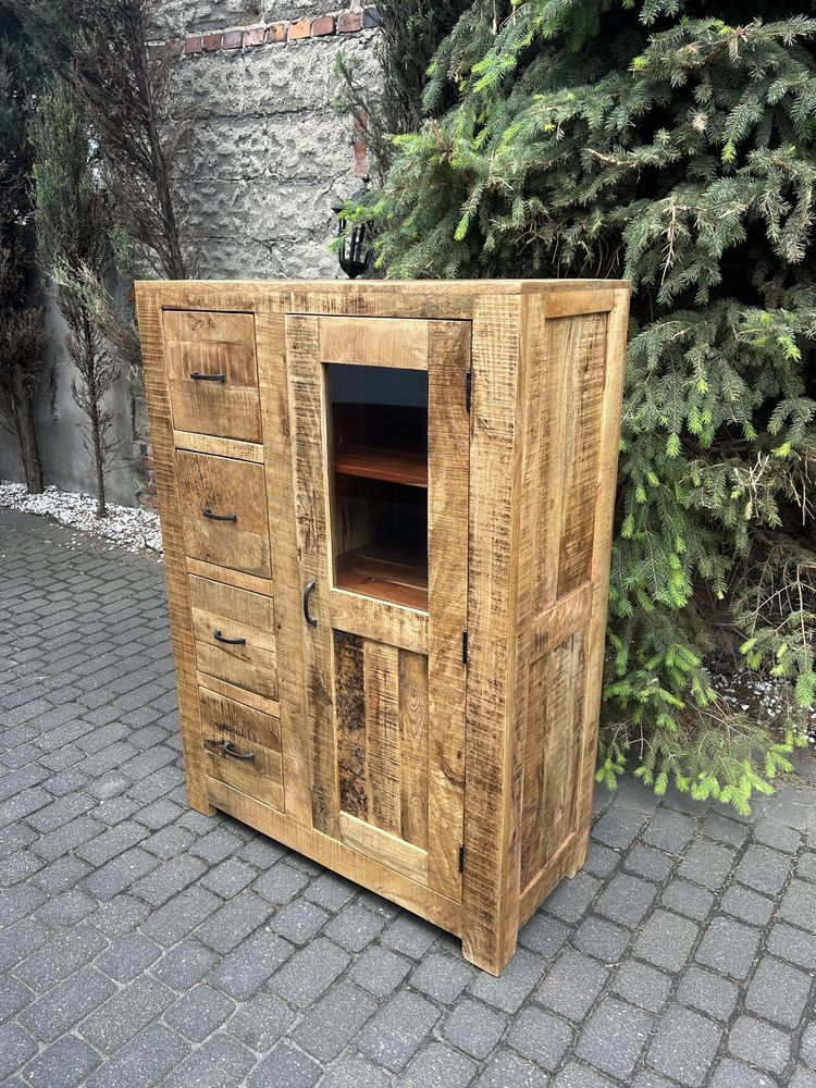 Komoda Kolonialna Witryna Loft Kredens Lite Drzewo Teak Stan BDB