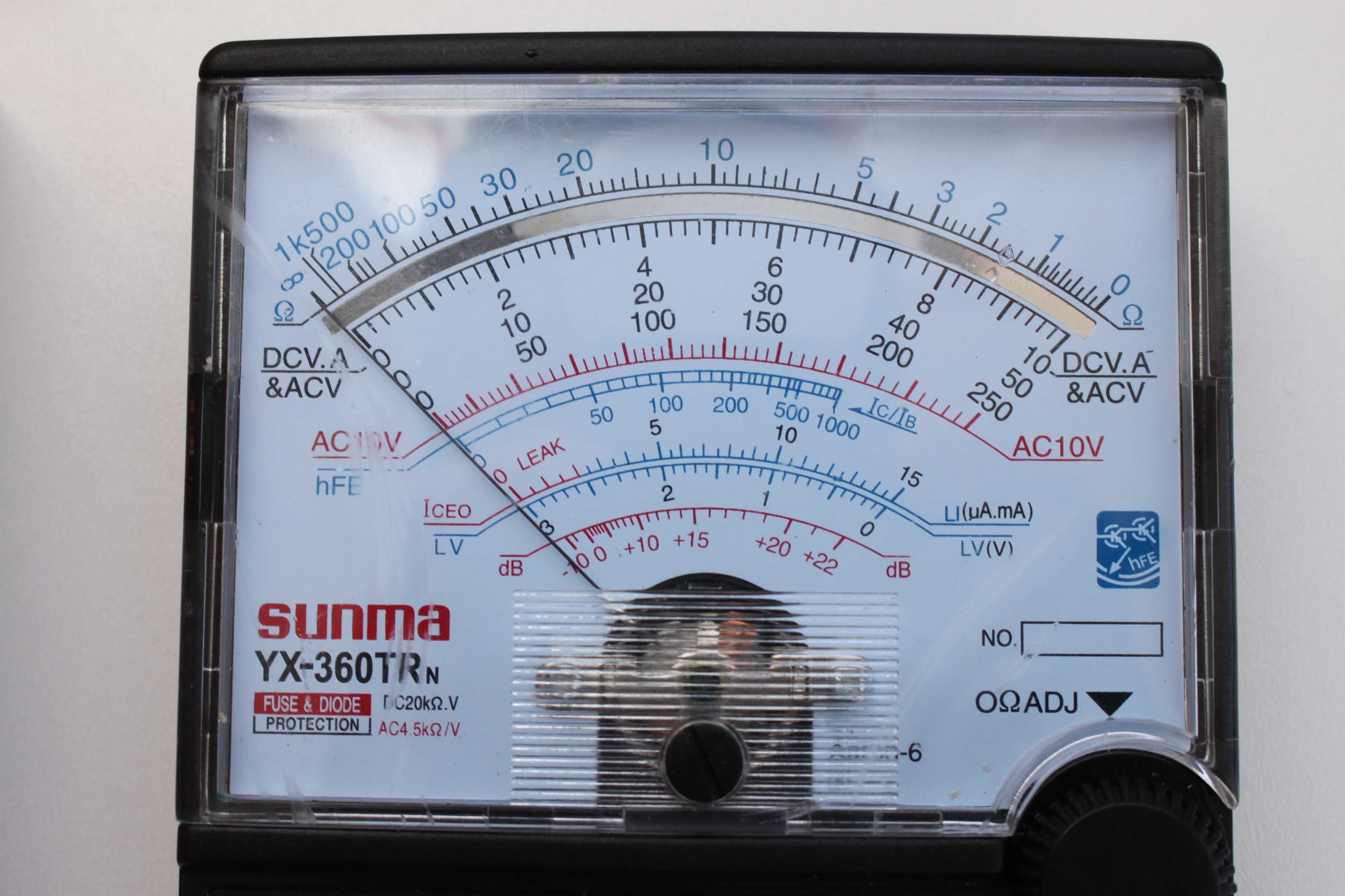 Multimetr miernik analogowy SUNMA YX-360TRN, 1000V 0,25A 200kΩ +22dB