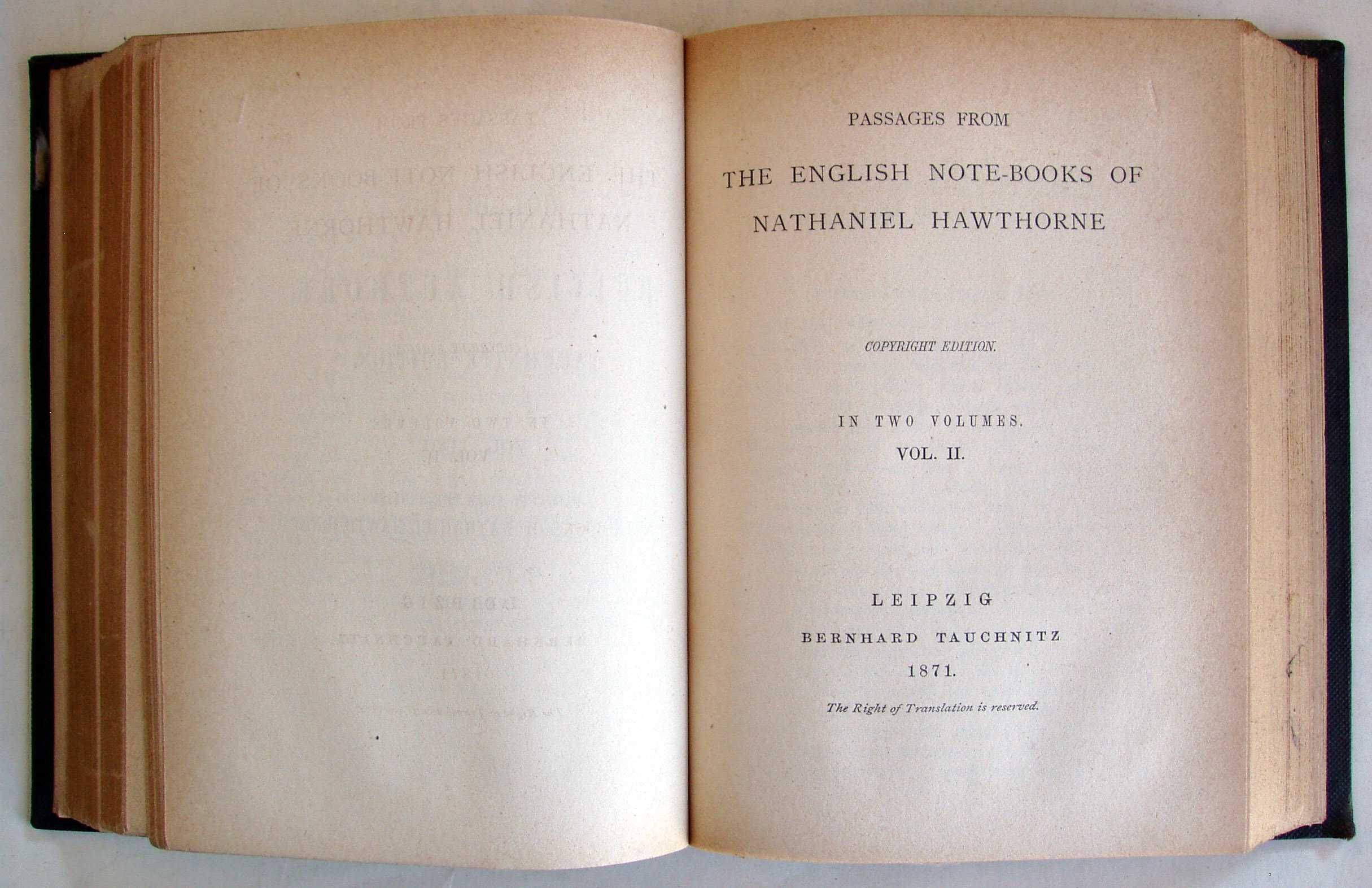 Passages from the English Notebooks of Nathaniel Hawthorne. 1871