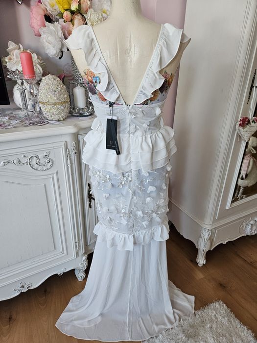 Piękna długa biała sukienka suknia motylki S 36