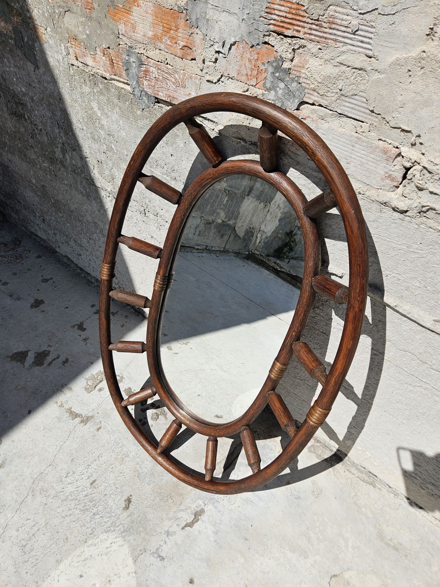 Lustro ścienne bambusowe ratanowe boho mid century modern retro vintag