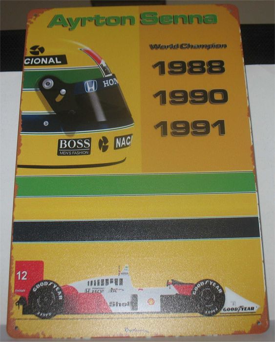 Placa Decorativa- Ayrton Senna - Tri Campeão Mundial 88-90-91