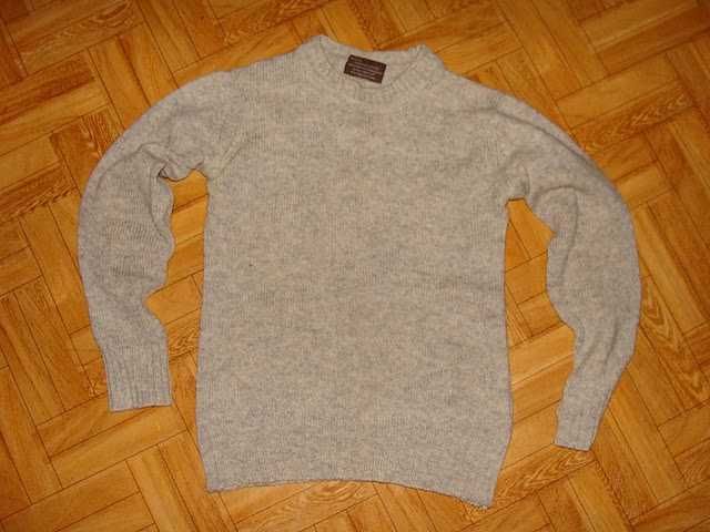 melanż sweter England Shetland 100% Wool ciepły r. S łaty futerko