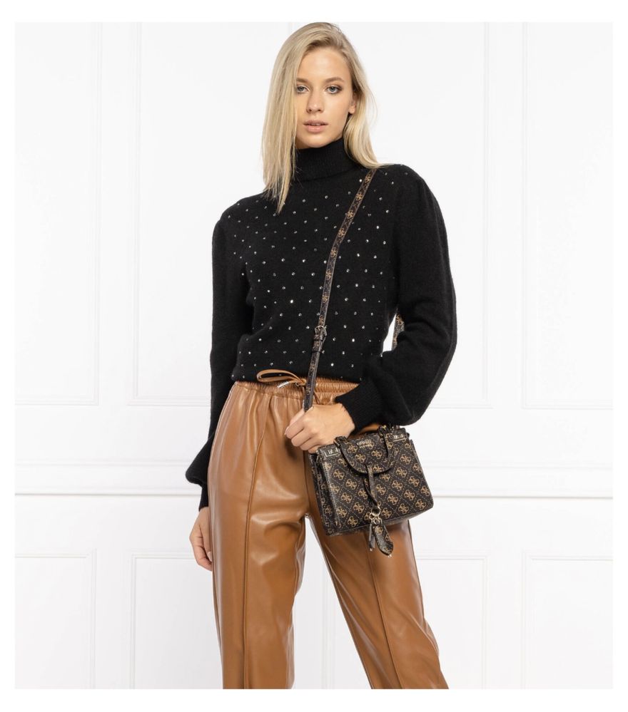 Torebka Guess Katey Mini brązowy monogram