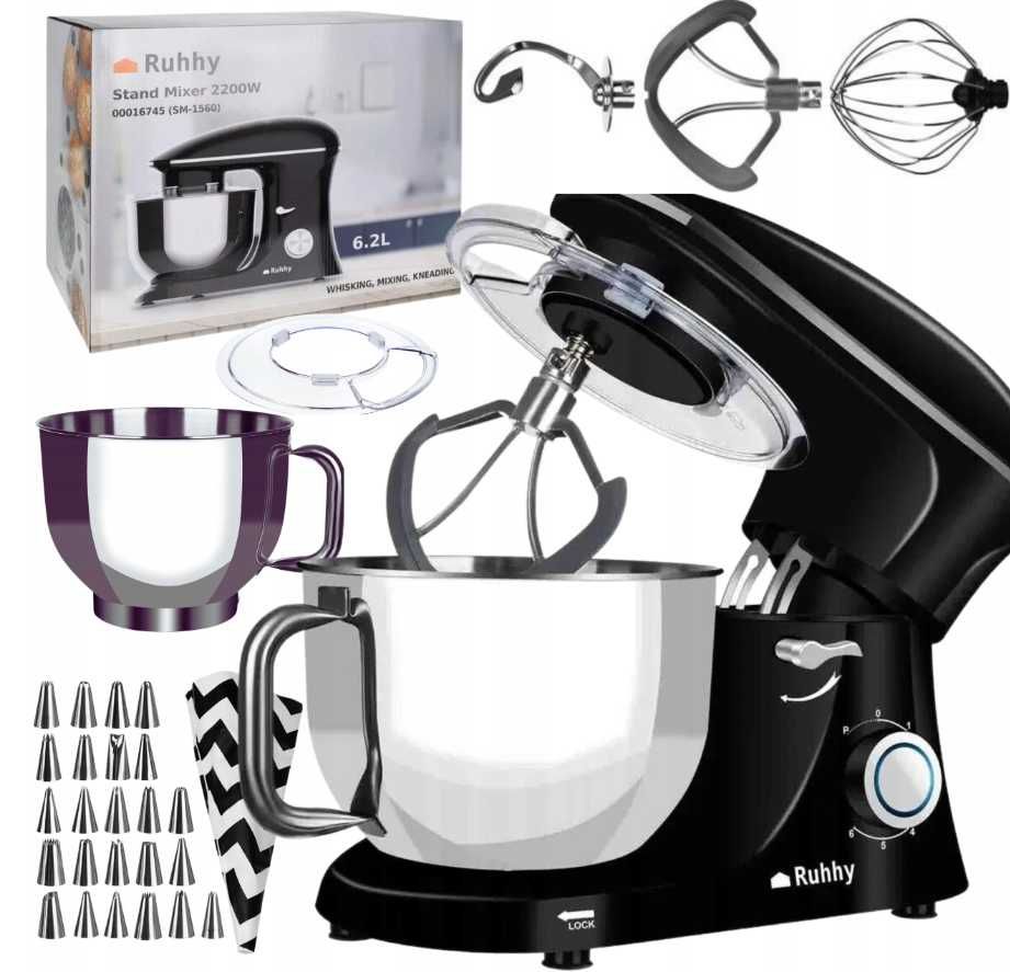 Robot planetarny kuchenny RUHHY 2200W + misa 6,2L + rękaw GRATIS