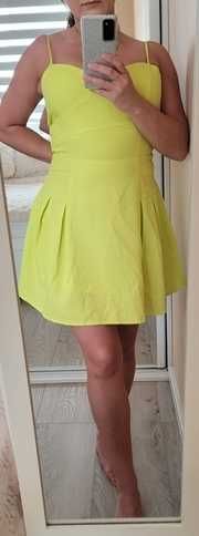 Żółta, neonowa, krótka / mini sukienka na ramiączkach, Boohoo, 38 (M)