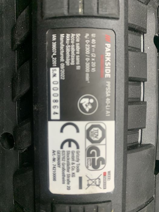 Piła szablasta Parkside PPSSA 40-Li A1 40V