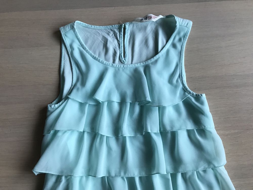 Letnia, zwiewna, w falbany, pistacjowa bluzka, tunika H&M 140, 9-10lat