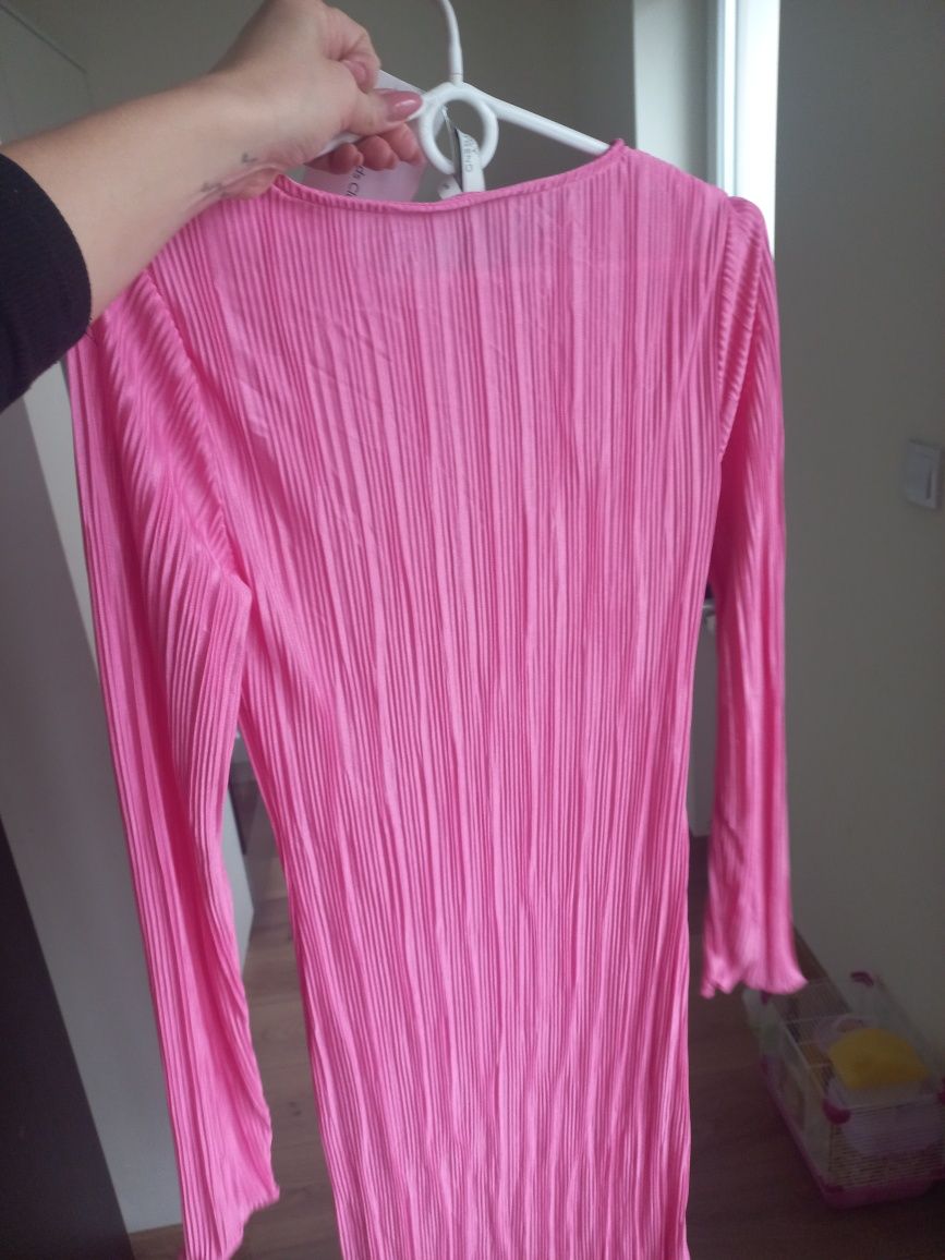 Sukienka midi prazkowana lato pink Zara S