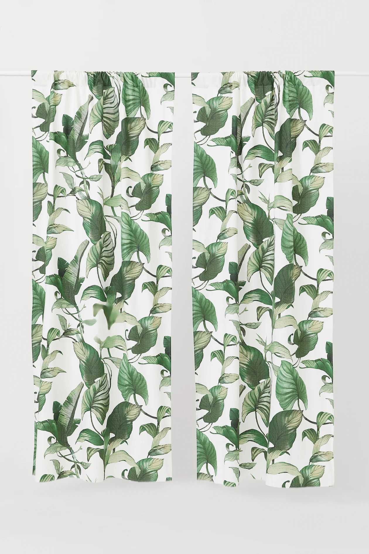 Bawełniane zasłony H&M, dwupak, liscie