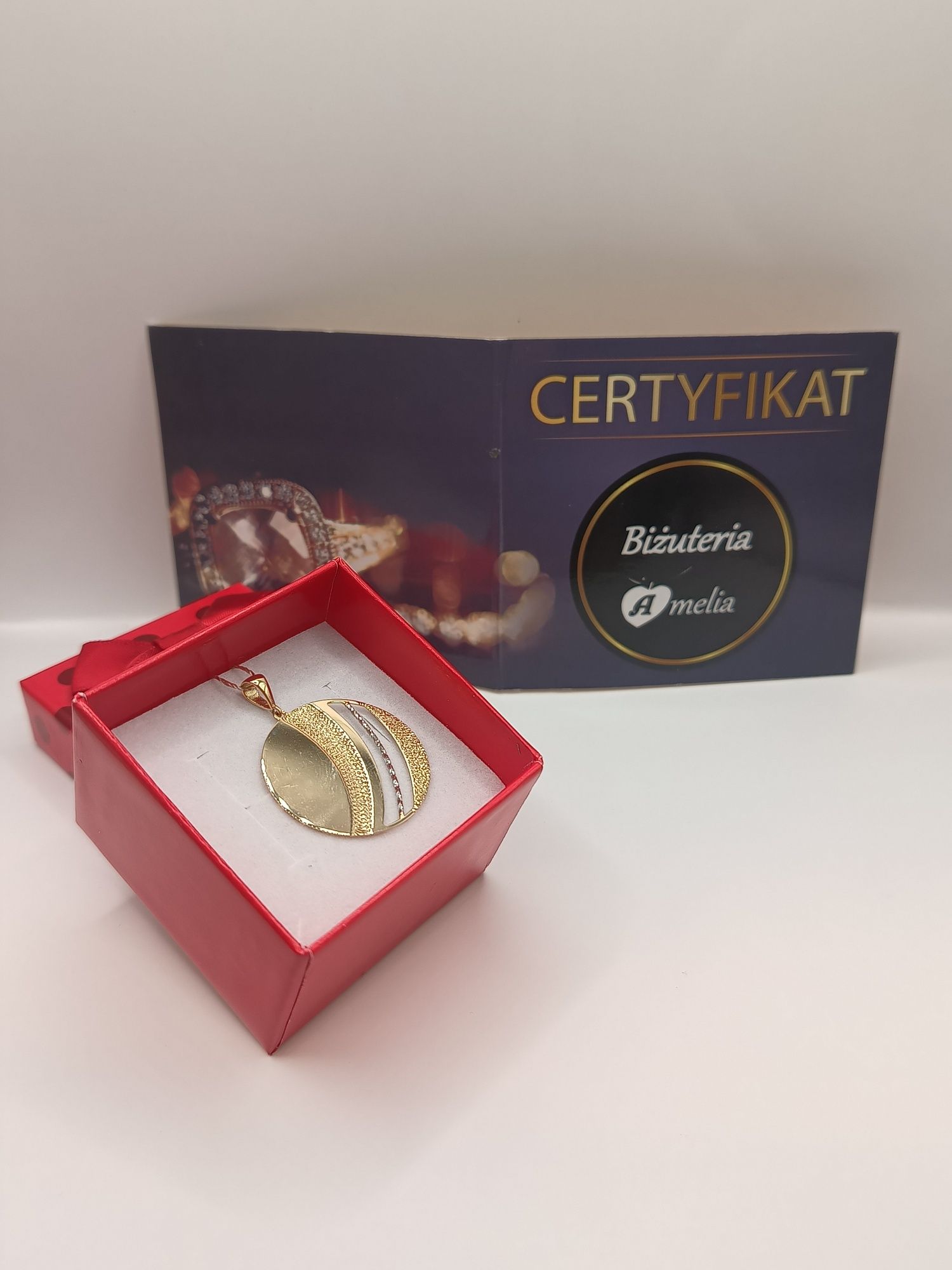 Piękna duża okrągła złota zawieszka żółte złoto pr 585