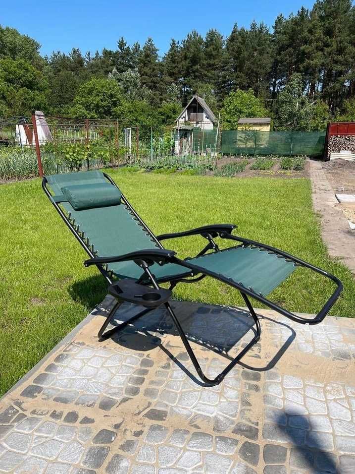 Кресло пляжное раскладное для отдыха/Лежак зеленый садовый/Шезлонг