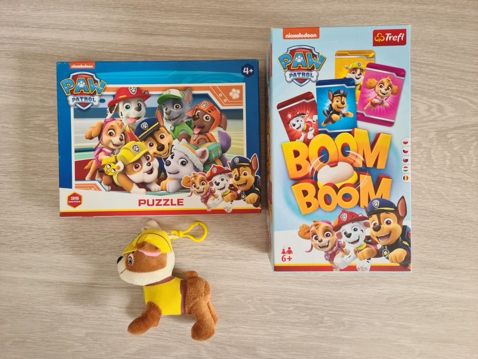 Psi Patrol-gra boom boom, puzzle i maskotka