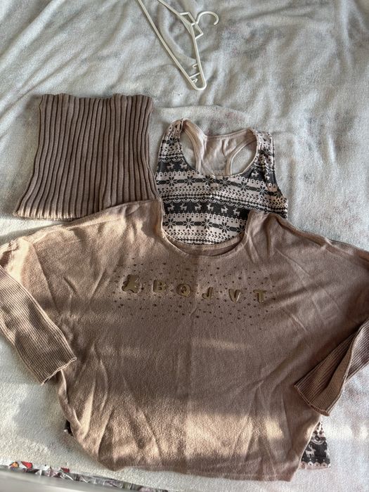 Bezowy set komplet 3rzeczy komin bokserka i swetrek