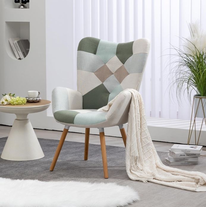 Fotel wypoczynkowy tapicerowany furnish funkel patchwork aqua