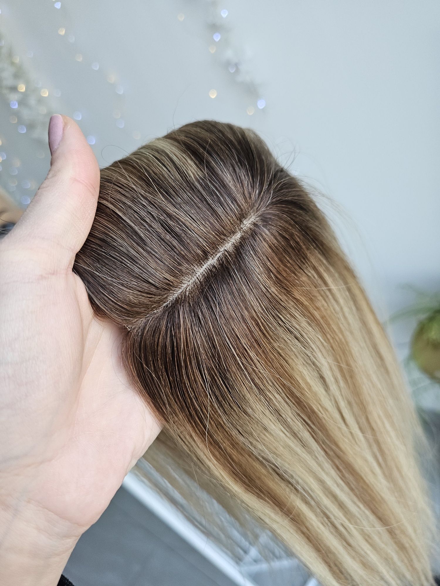 Topper z włosów naturalnych Rita imitacja skóry blond brąz tupet