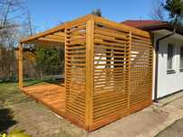 Zabudowa tarasu, pergola, nowoczesna konstrukcja, trejaż