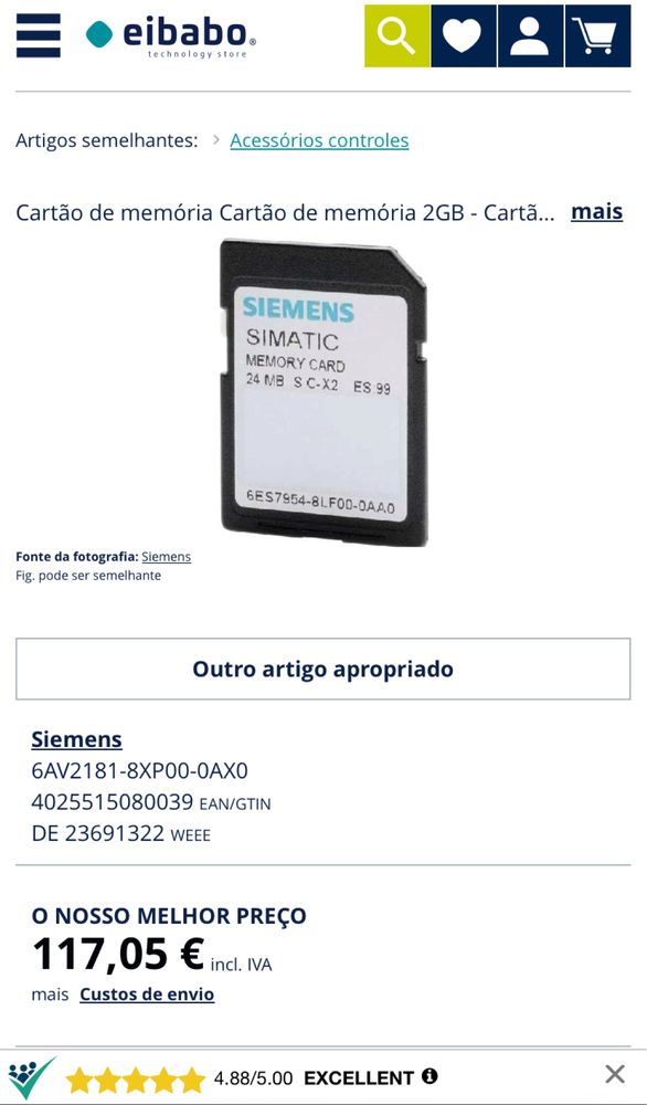 Cartao de memoria para PLC SIEMENS 2GB