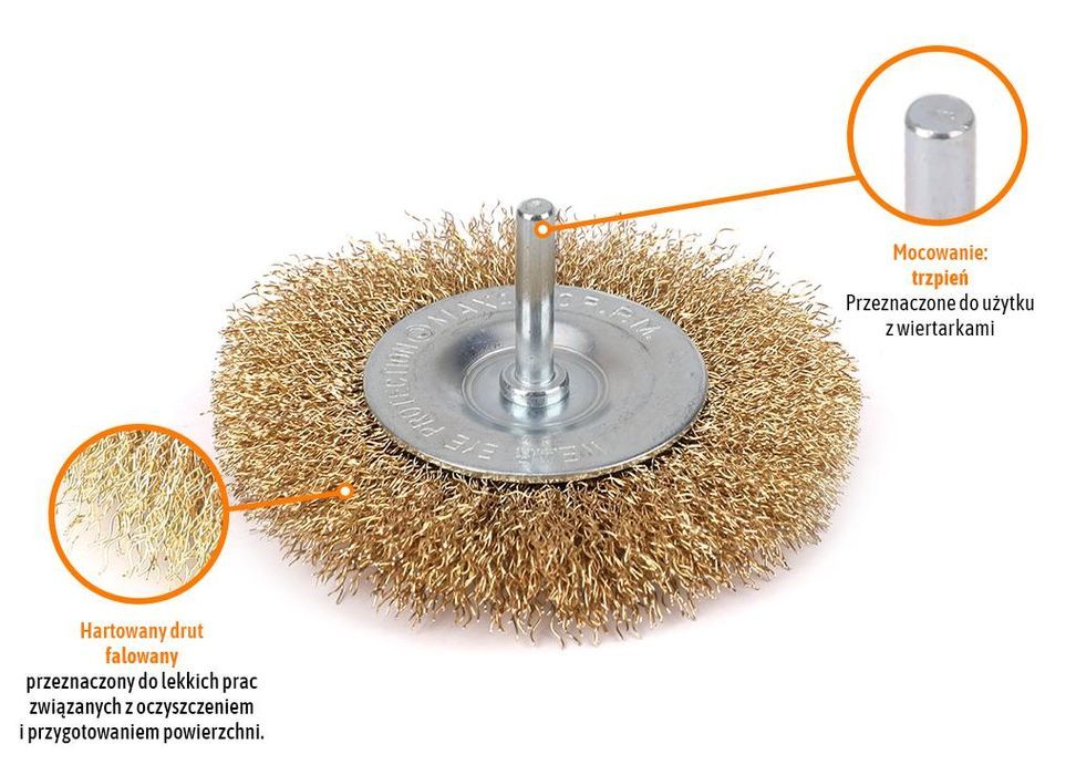 Szczotka tarczowa z trzpieniem - drut falowany FI 6/100 mm / TEGER