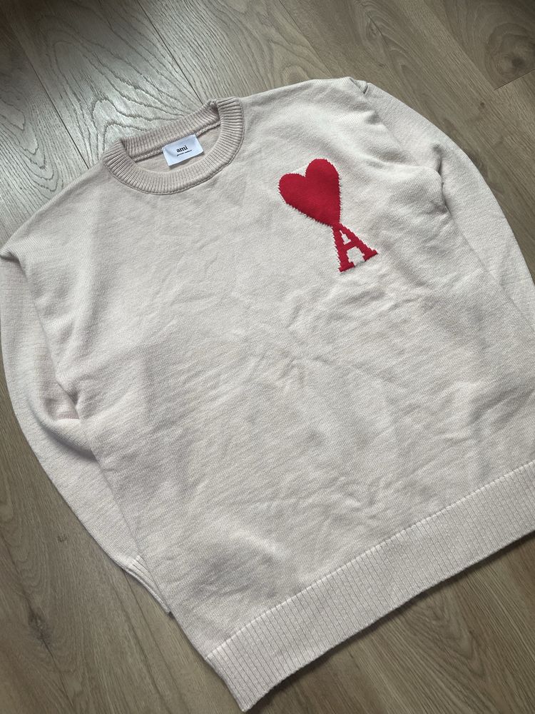 Sweater Ami Paris logo apricot wool knit Ami  pullover