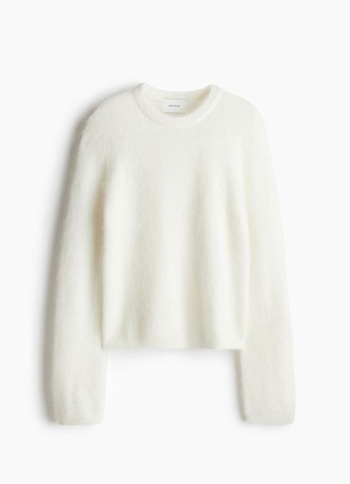 Светр H&M premium selection мохер сірий/молочний