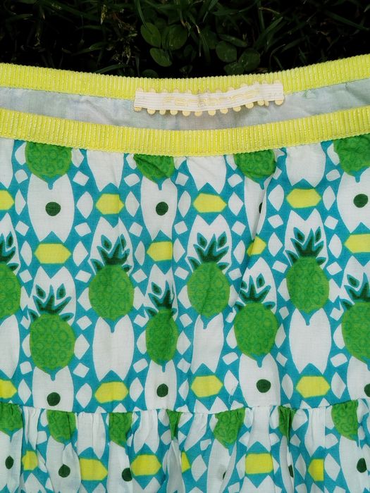 Nowa spódnica z falbanami w ananasy zielona biała Fornarina S 36