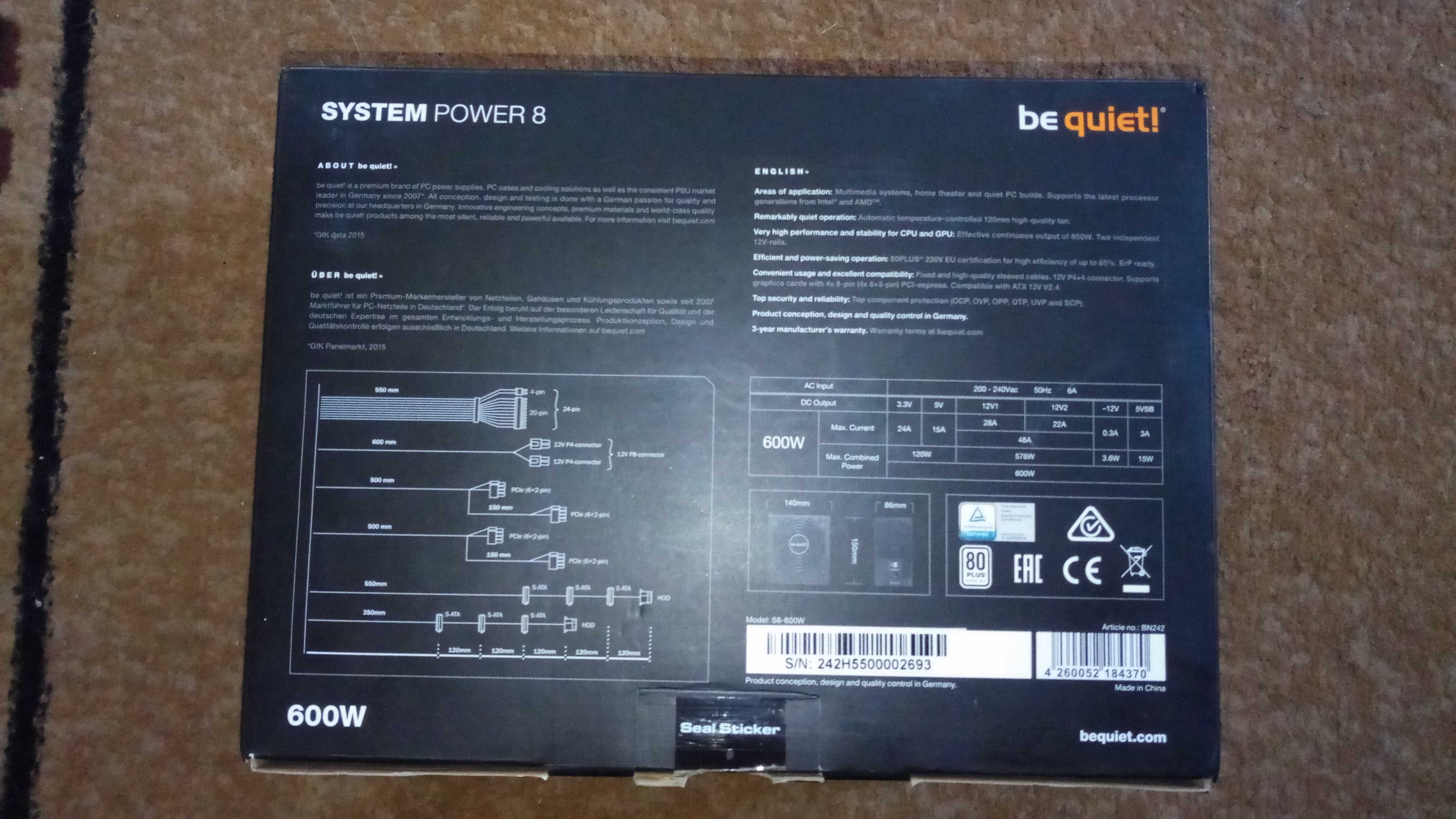 Блок питания be quiet! System Power 8 600W (BN242)