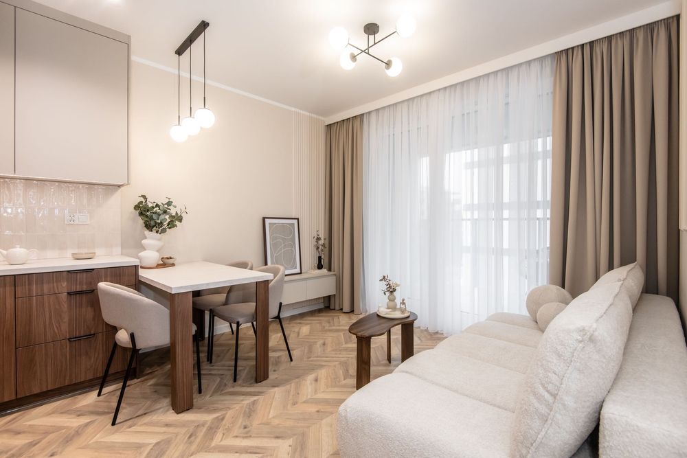 Nowoczesne i stylowe z balkonem | Salon z aneksem plus sypialnia