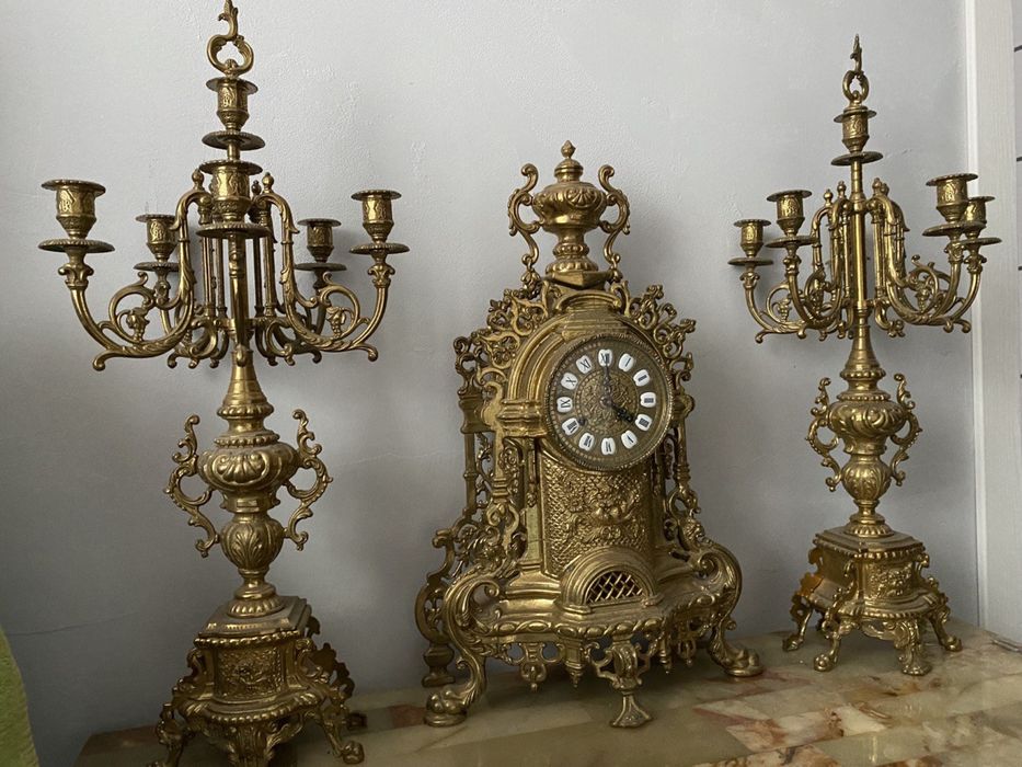 Антикварний Камінний годиник з канделябрами